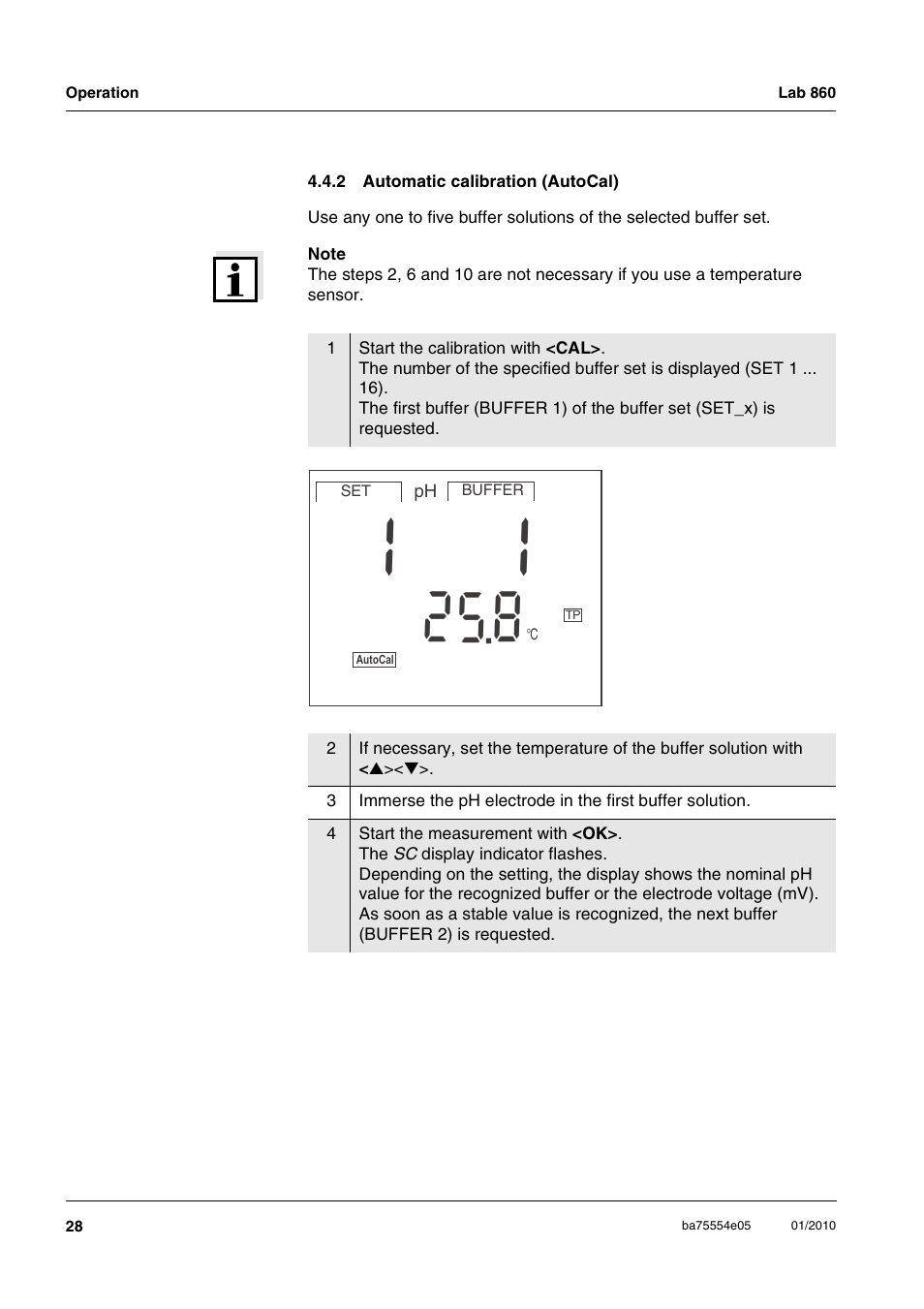 2 automatic calibration (autocal), Automatic calibration (autocal) | Xylem Lab 860 User Manual | Page 28 / 74