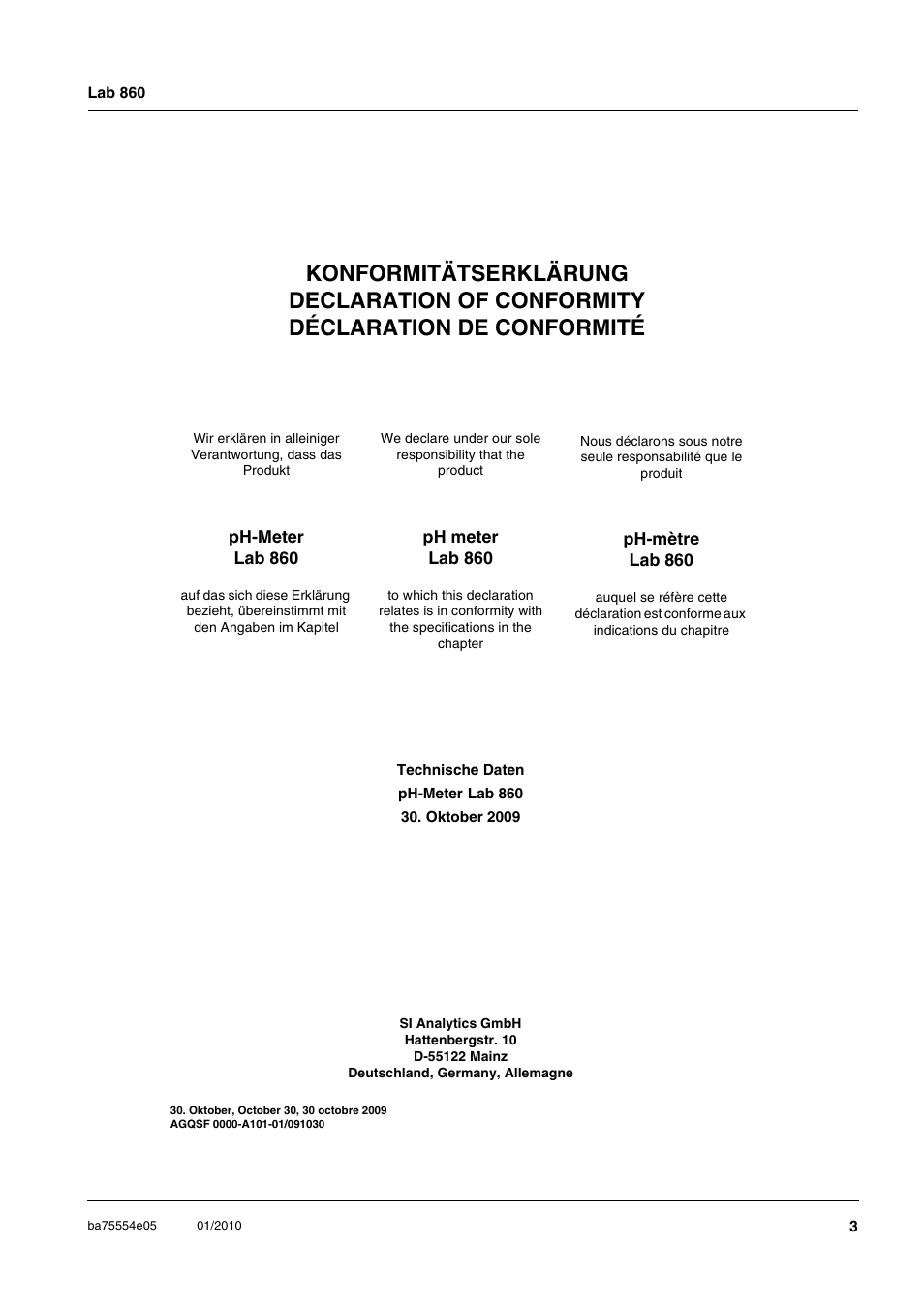 Xylem Lab 860 User Manual | Page 3 / 74