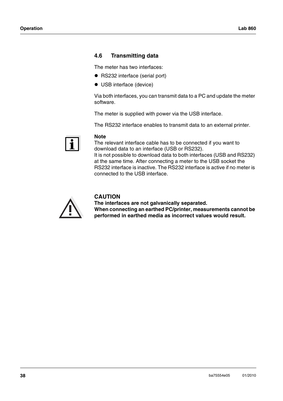 6 transmitting data, Transmitting data | Xylem Lab 860 User Manual | Page 38 / 74