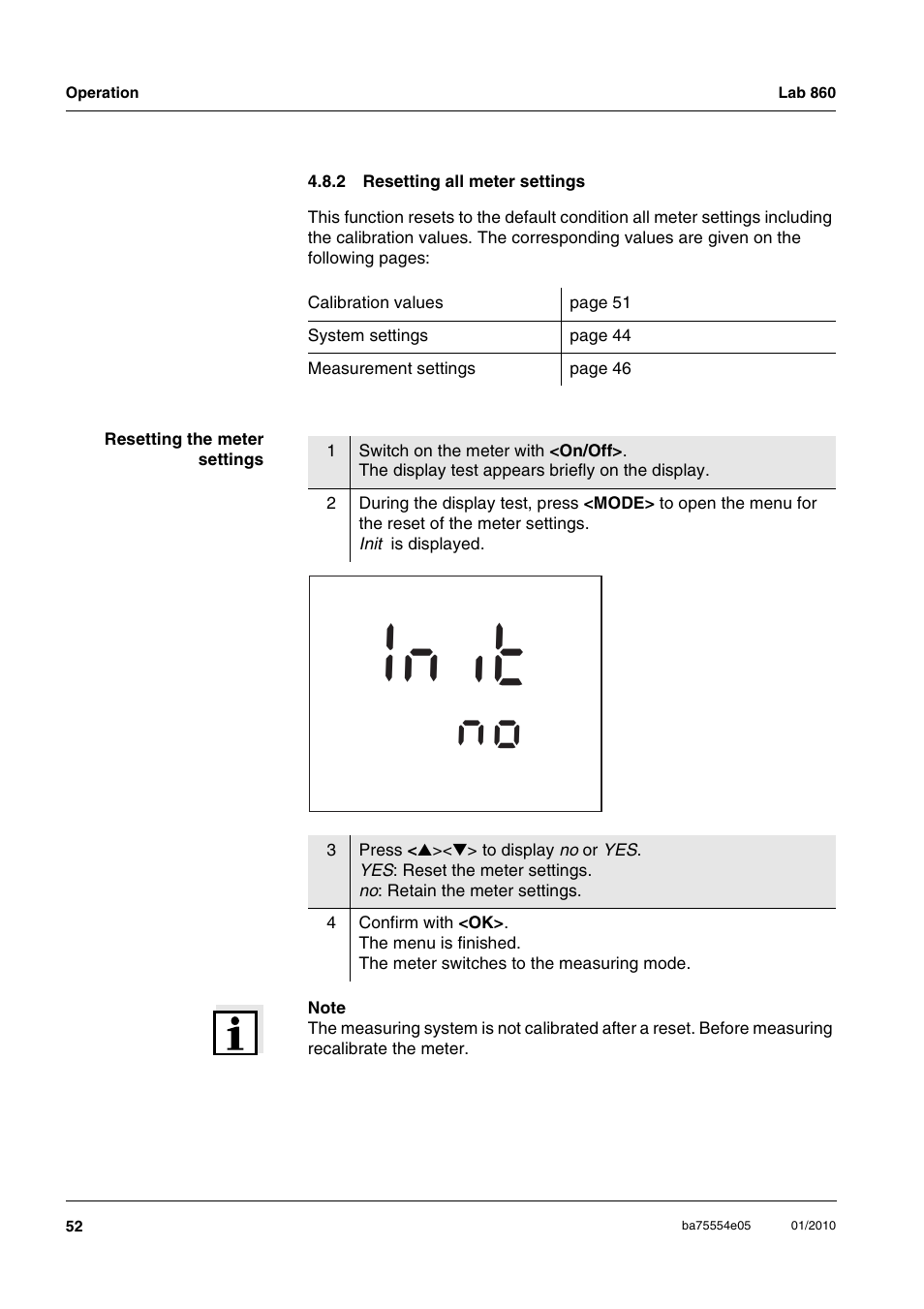 2 resetting all meter settings, Resetting all meter settings, Ti n i | Xylem Lab 860 User Manual | Page 52 / 74