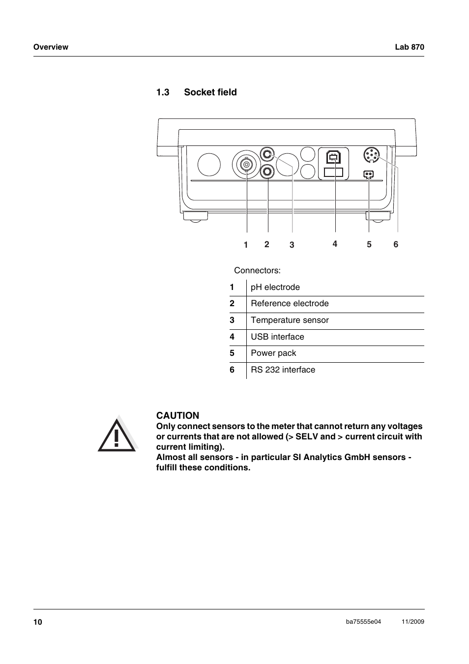 3 socket field, Socket field | Xylem Lab 870 User Manual | Page 10 / 71