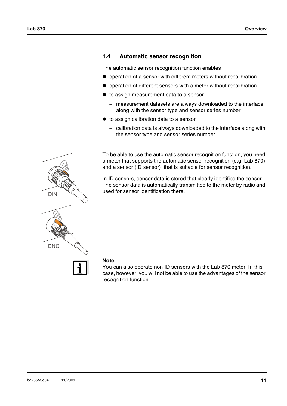 4 automatic sensor recognition, Automatic sensor recognition | Xylem Lab 870 User Manual | Page 11 / 71