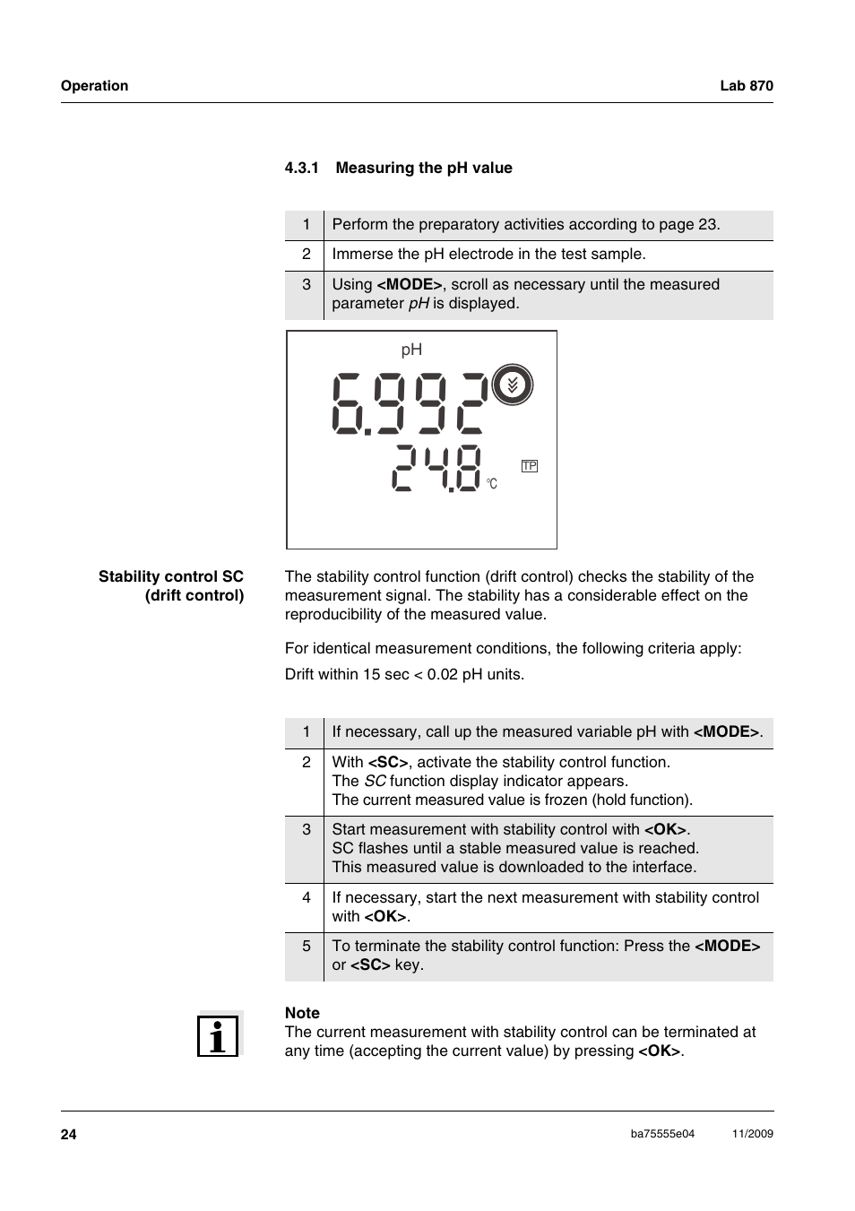 1 measuring the ph value, Measuring the ph value | Xylem Lab 870 User Manual | Page 24 / 71