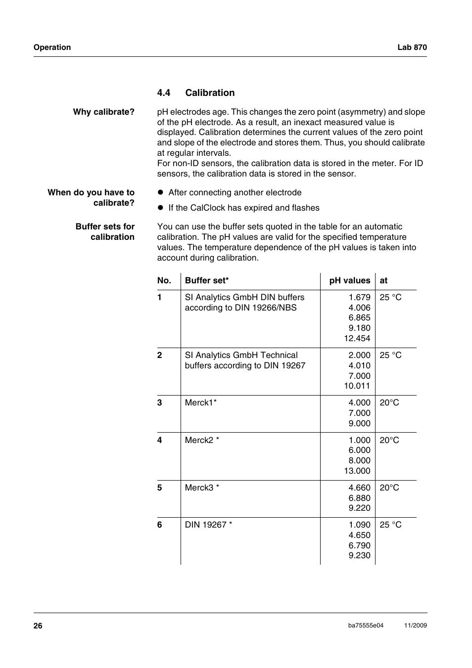 4 calibration, Calibration | Xylem Lab 870 User Manual | Page 26 / 71