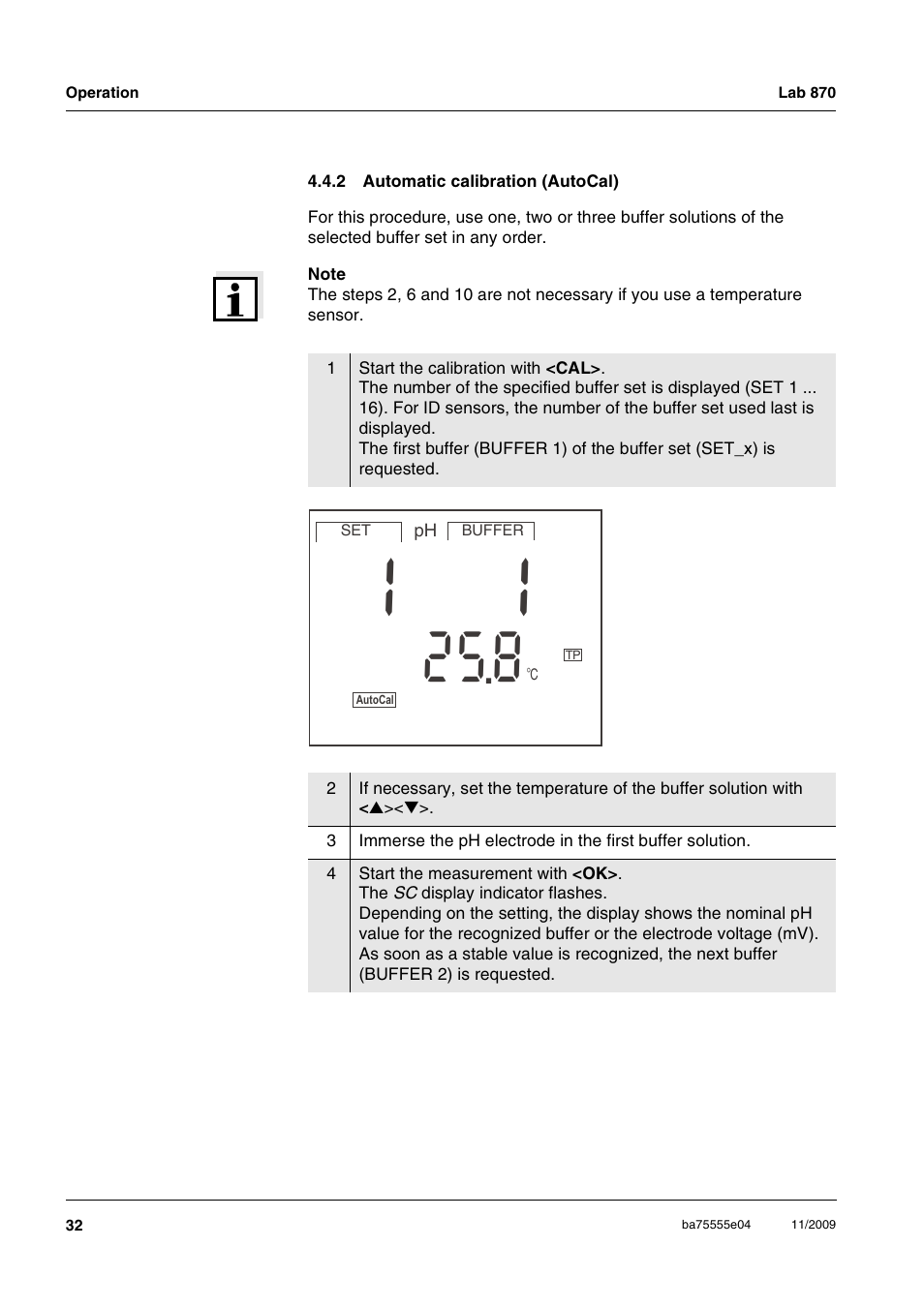 2 automatic calibration (autocal), Automatic calibration (autocal) | Xylem Lab 870 User Manual | Page 32 / 71