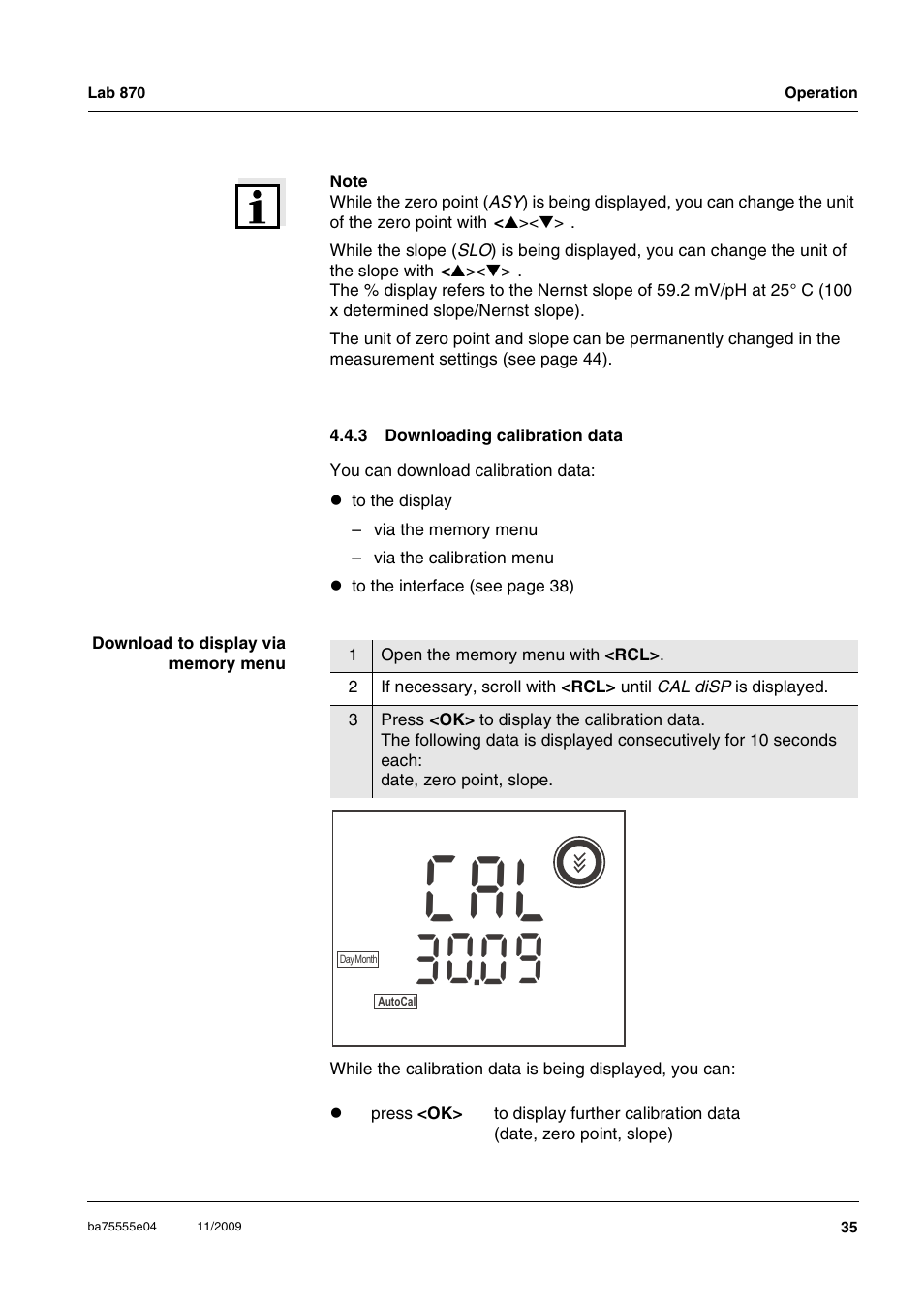 3 downloading calibration data, Downloading calibration data, La c | Xylem Lab 870 User Manual | Page 35 / 71