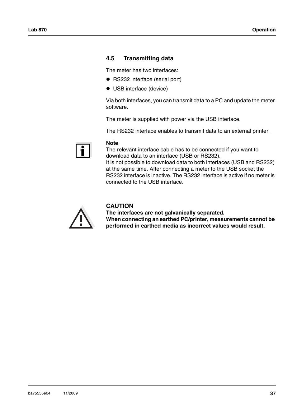 5 transmitting data, Transmitting data | Xylem Lab 870 User Manual | Page 37 / 71
