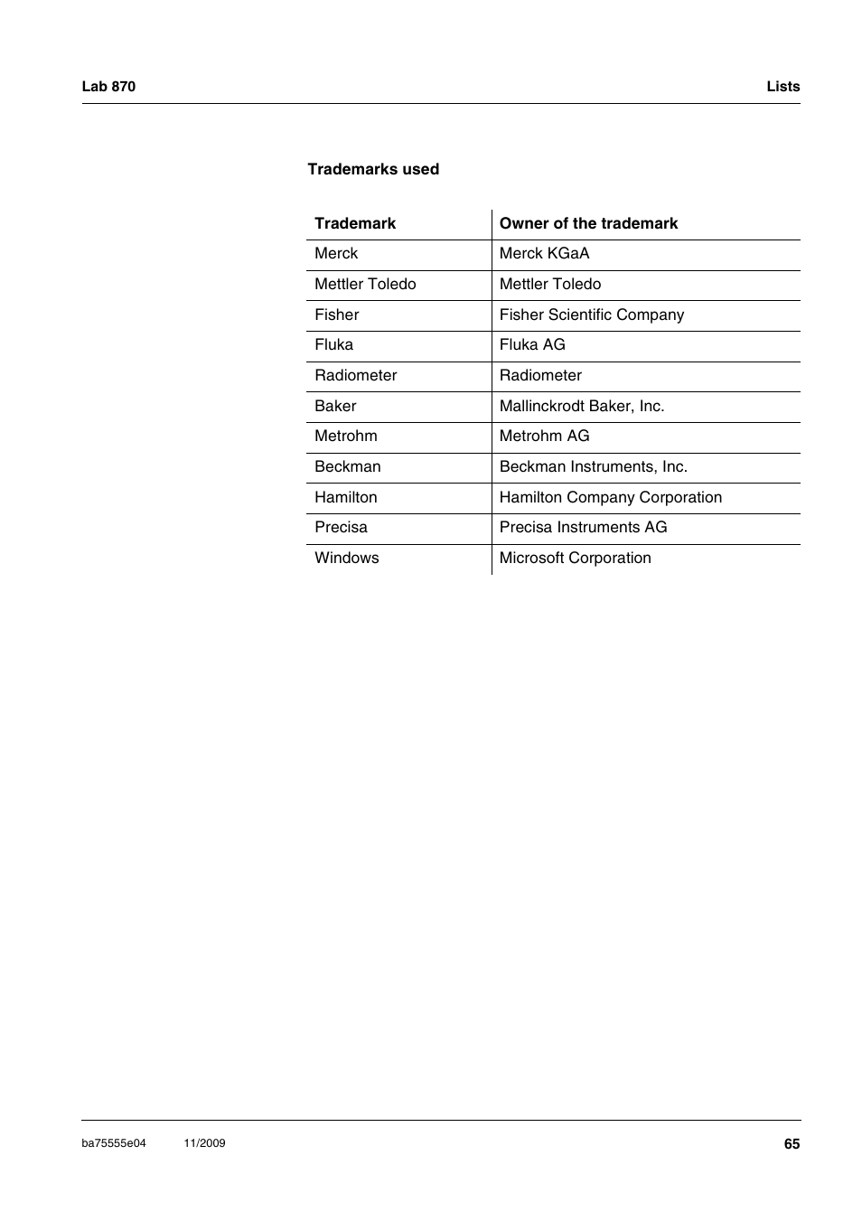 Xylem Lab 870 User Manual | Page 65 / 71