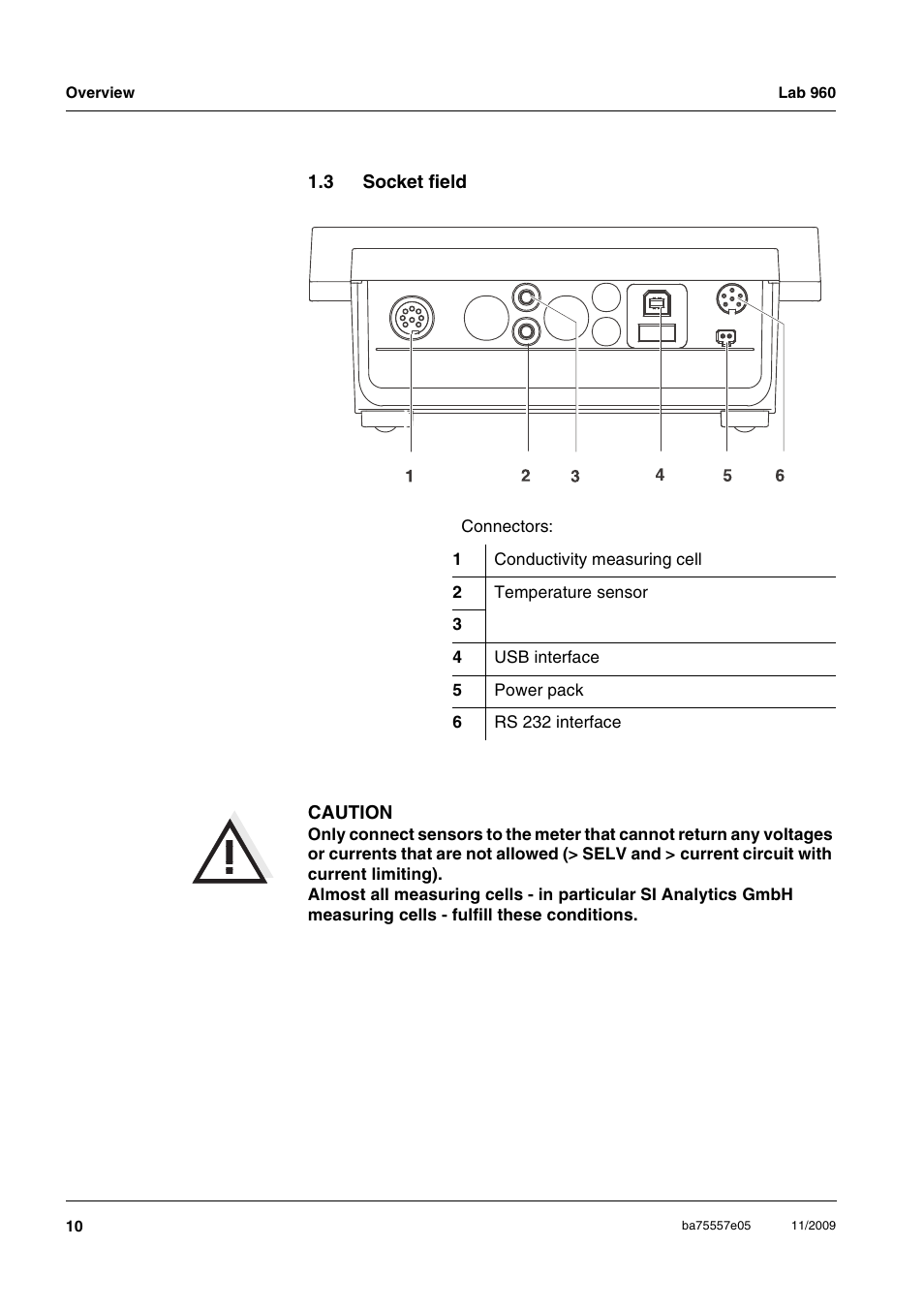 3 socket field, Socket field | Xylem Lab 960 User Manual | Page 10 / 77