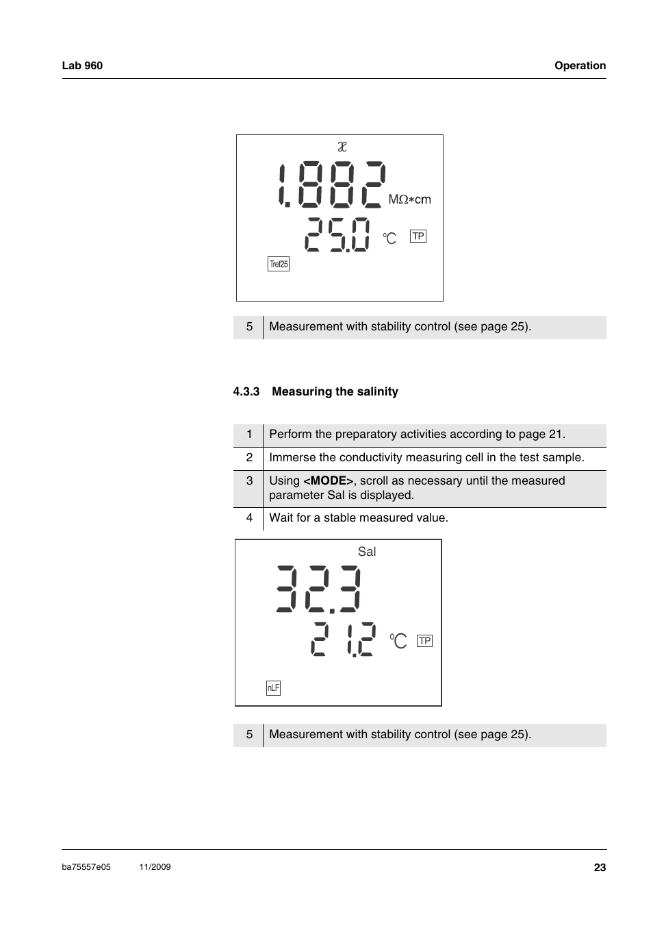 3 measuring the salinity, Measuring the salinity | Xylem Lab 960 User Manual | Page 23 / 77