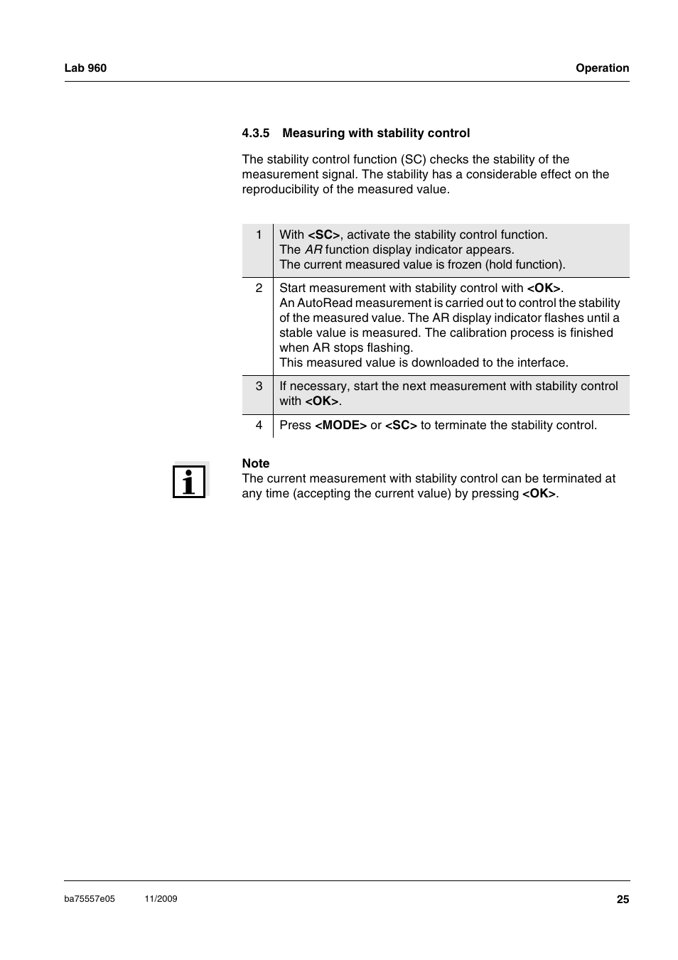 5 measuring with stability control, Measuring with stability control | Xylem Lab 960 User Manual | Page 25 / 77