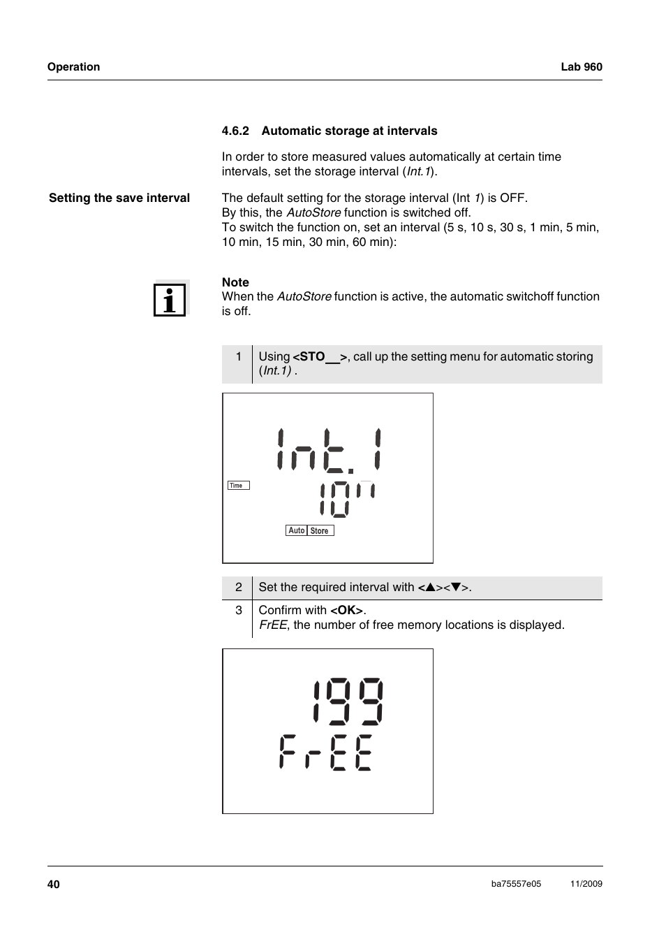 2 automatic storage at intervals, Automatic storage at intervals | Xylem Lab 960 User Manual | Page 40 / 77