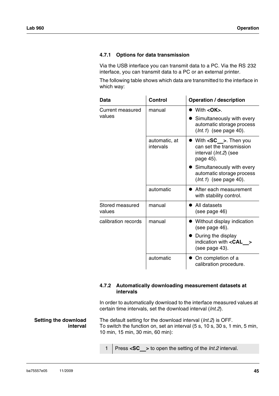 1 options for data transmission, Options for data transmission | Xylem Lab 960 User Manual | Page 45 / 77