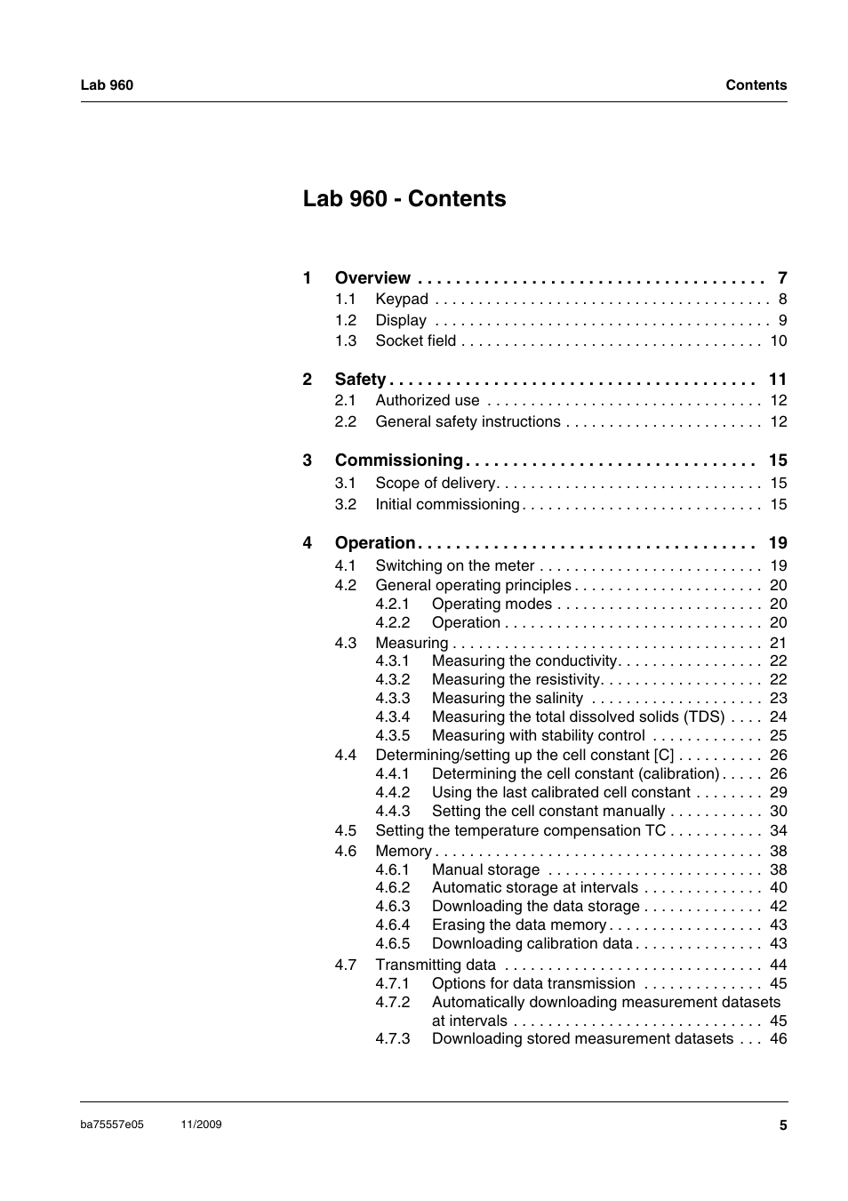 Lab 960 - contents | Xylem Lab 960 User Manual | Page 5 / 77