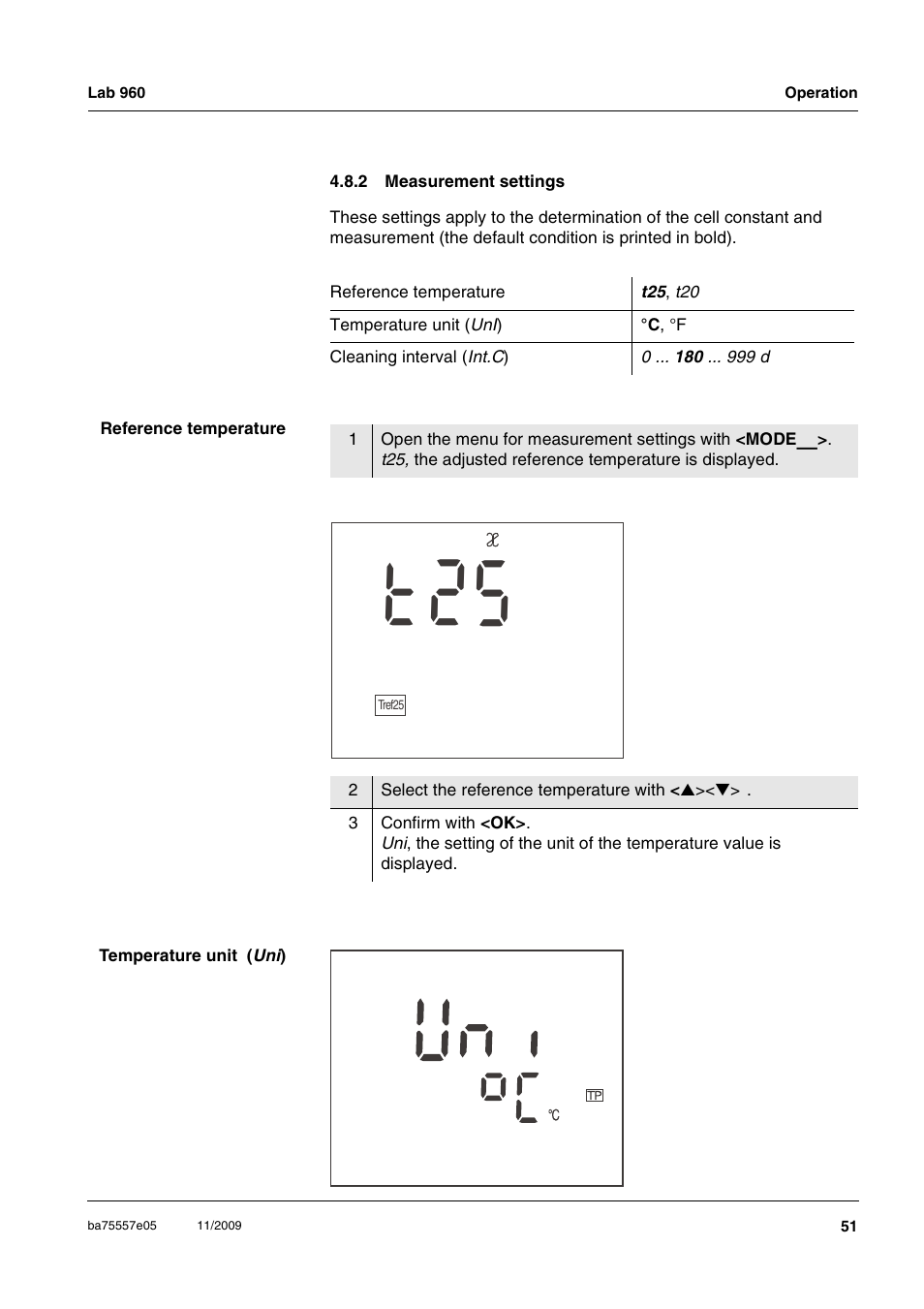 2 measurement settings, Measurement settings, 52 t | Xylem Lab 960 User Manual | Page 51 / 77