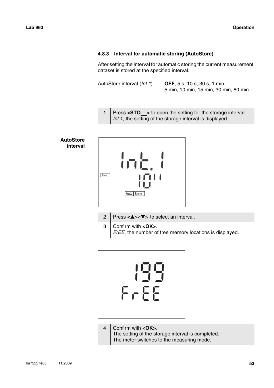 3 interval for automatic storing (autostore), Interval for automatic storing (autostore), 1t n i | 0e e r | Xylem Lab 960 User Manual | Page 53 / 77