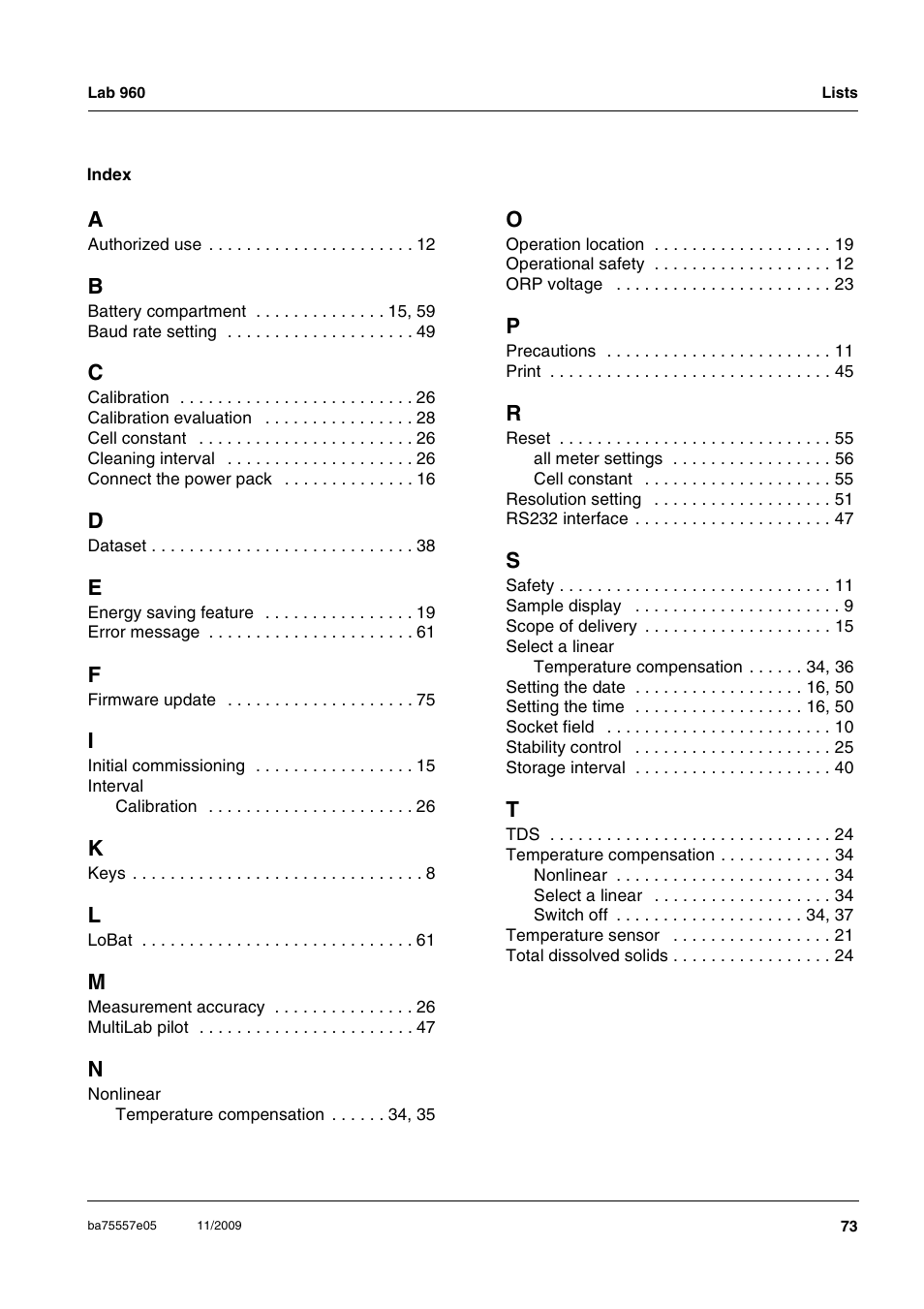 Xylem Lab 960 User Manual | Page 73 / 77