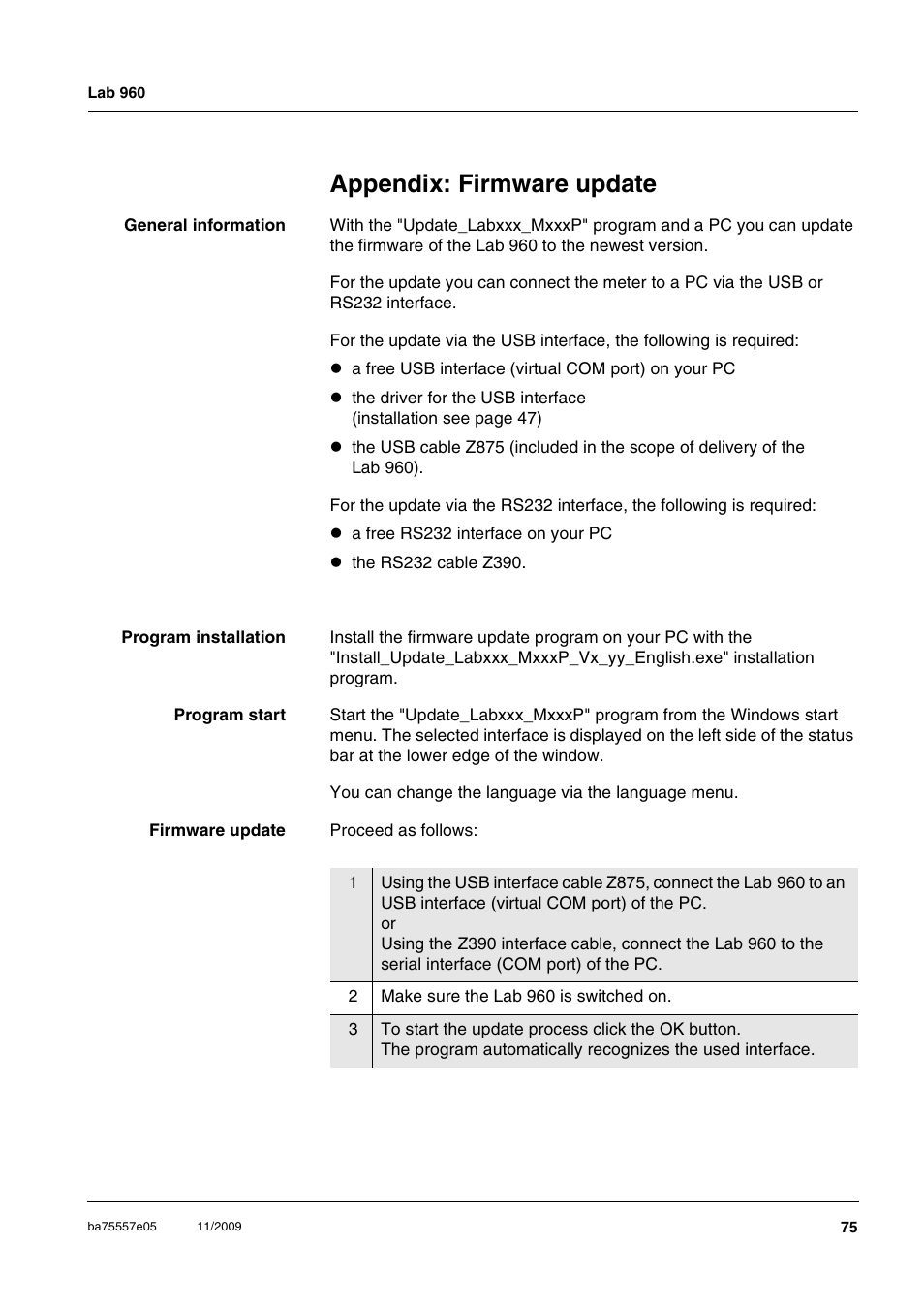 Appendix: firmware update, Firmware update | Xylem Lab 960 User Manual | Page 75 / 77