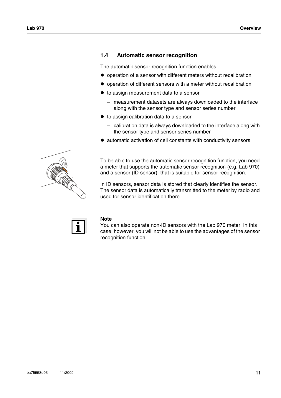 4 automatic sensor recognition, Automatic sensor recognition | Xylem Lab 970 User Manual | Page 11 / 71