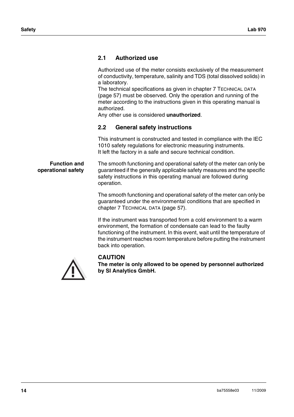 1 authorized use, 2 general safety instructions, Authorized use | General safety instructions | Xylem Lab 970 User Manual | Page 14 / 71