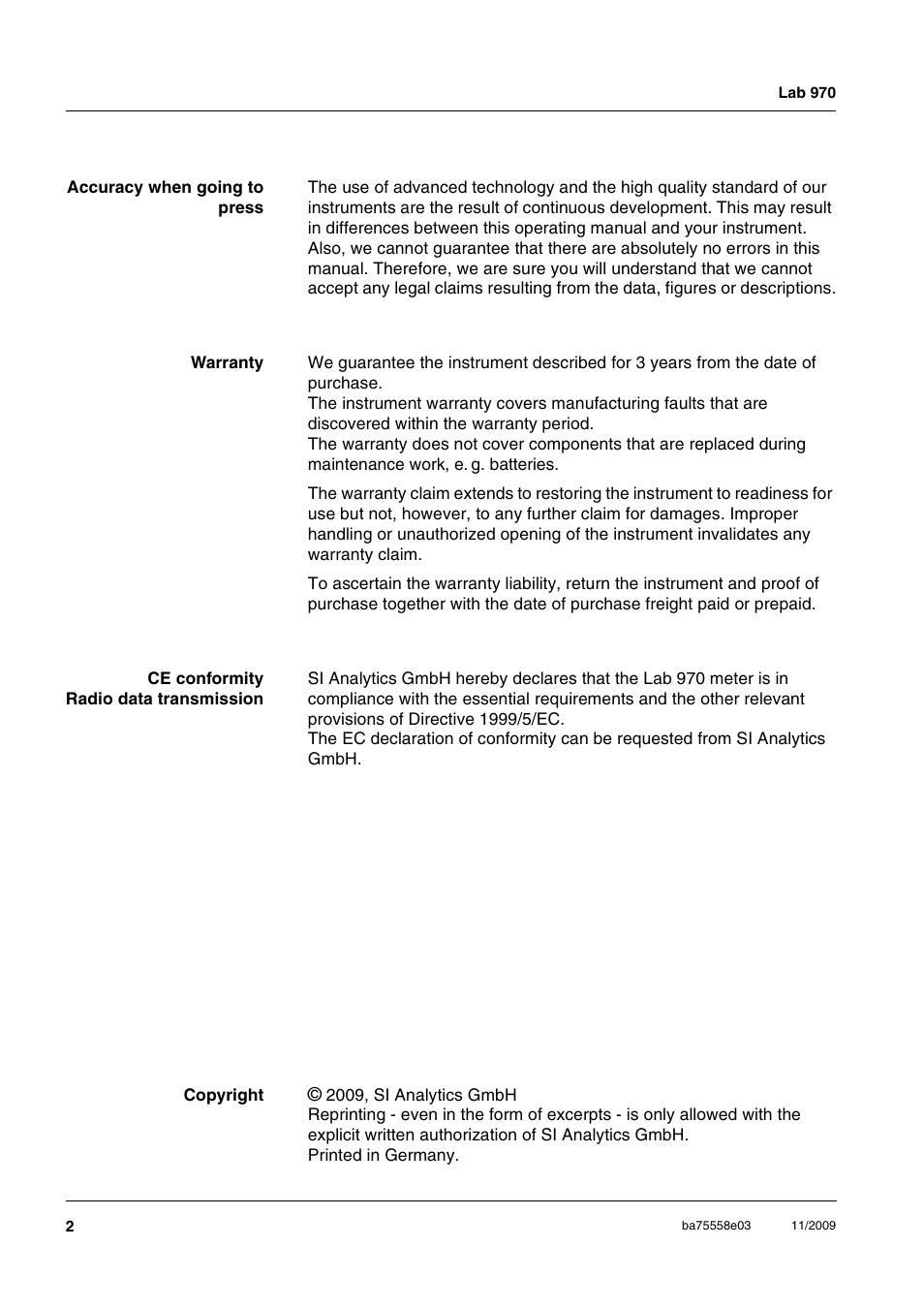 Xylem Lab 970 User Manual | Page 2 / 71