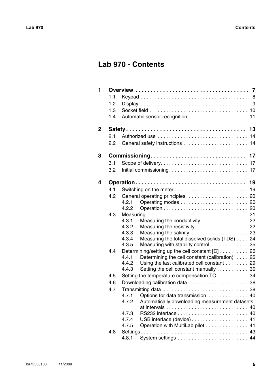 Lab 970 - contents | Xylem Lab 970 User Manual | Page 5 / 71