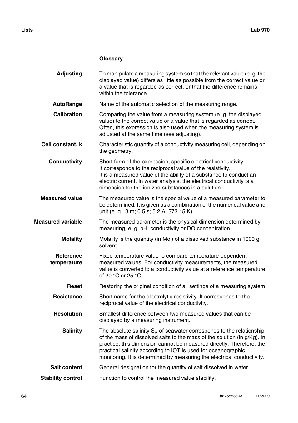 Xylem Lab 970 User Manual | Page 64 / 71