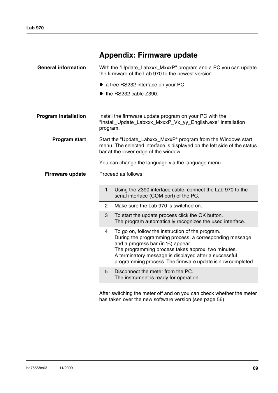 Appendix: firmware update, Firmware update | Xylem Lab 970 User Manual | Page 69 / 71