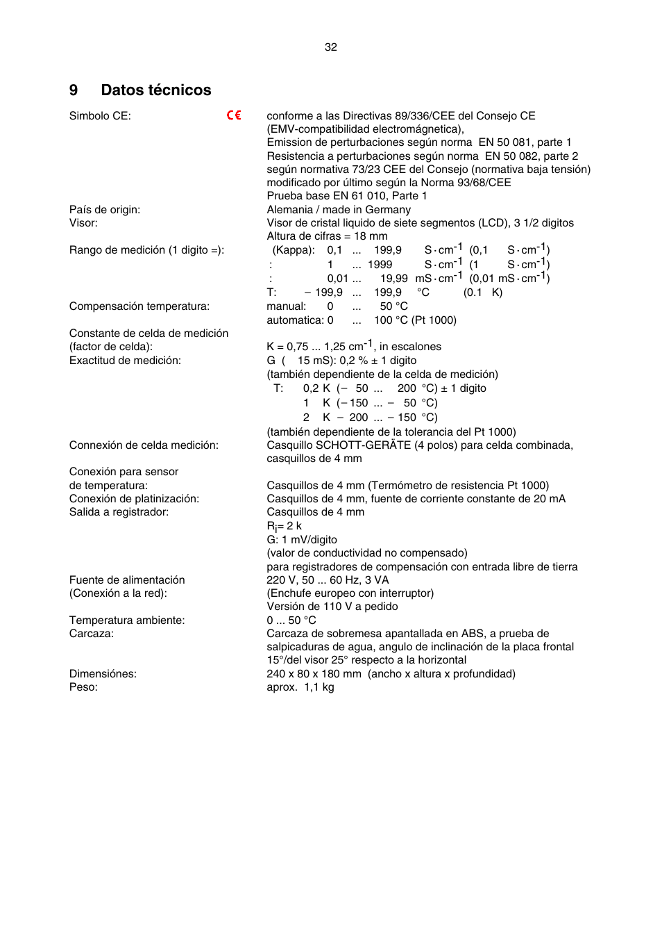 9 datos técnicos | Xylem CG 855 User Manual | Page 10 / 11