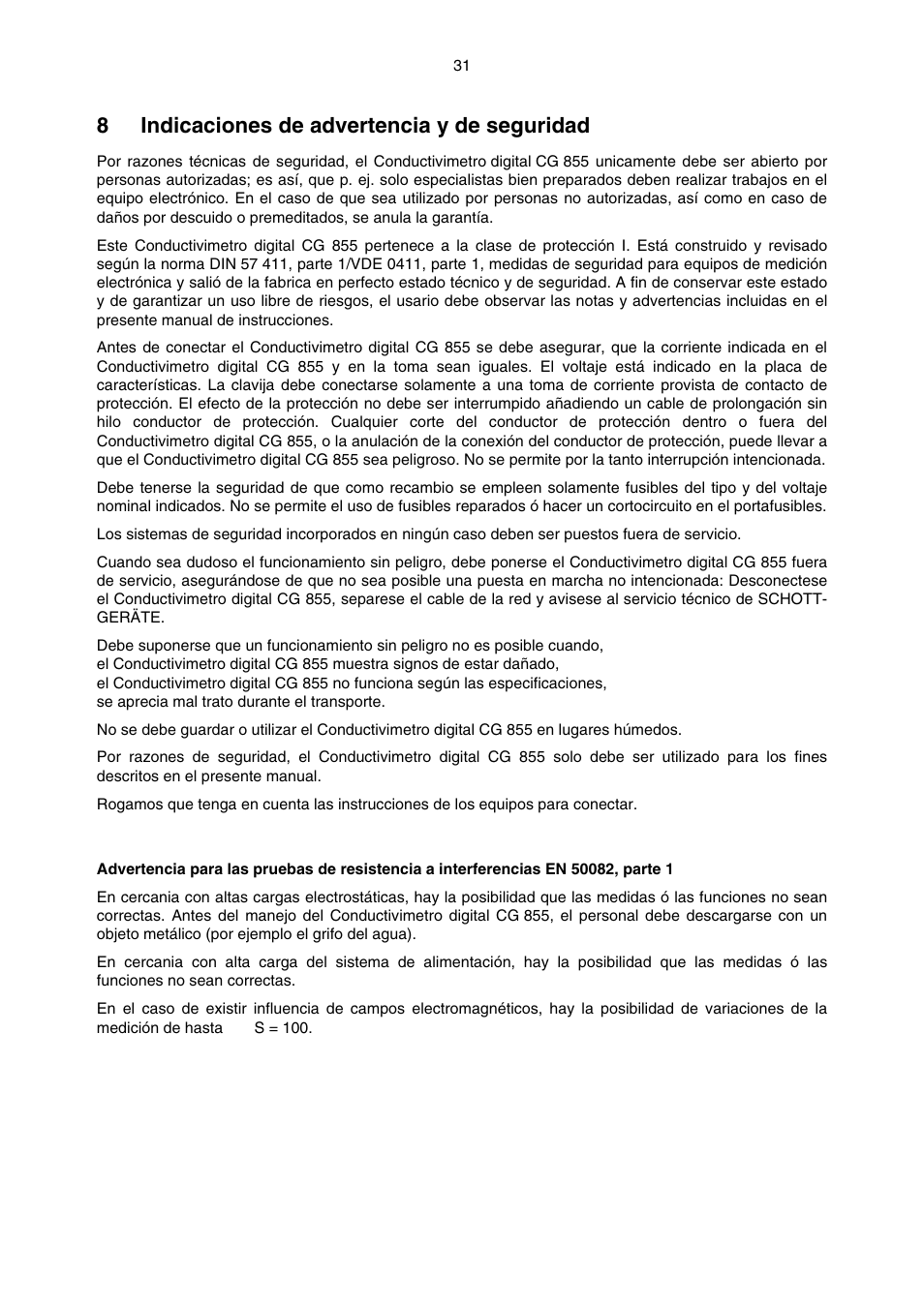 8indicaciones de advertencia y de seguridad | Xylem CG 855 User Manual | Page 9 / 11