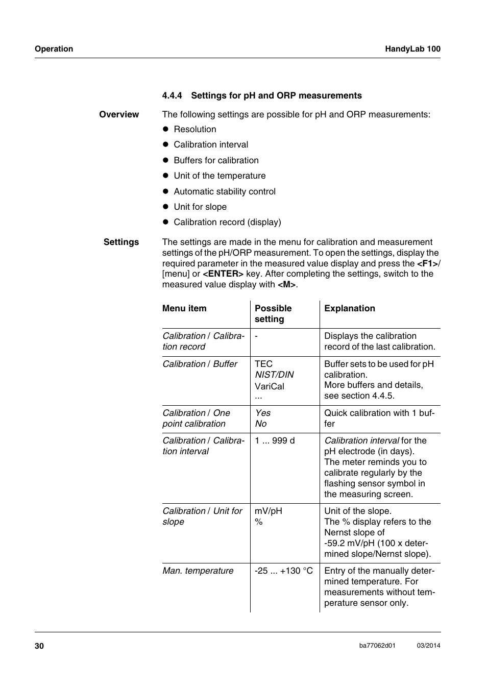 4 settings for ph and orp measurements, Settings for ph and orp measurements | Xylem HandyLab 100 User Manual | Page 30 / 66