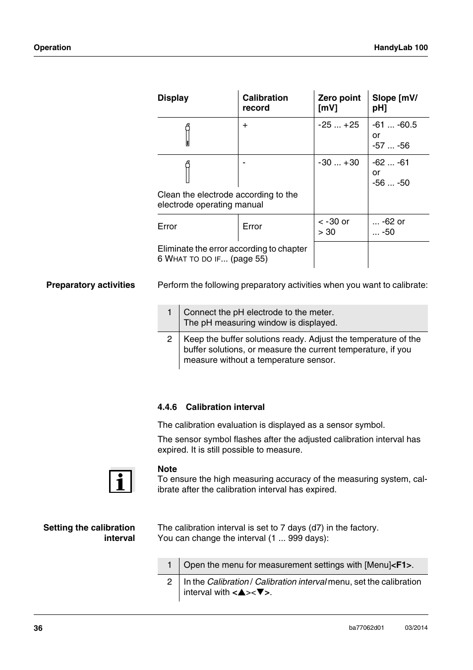 6 calibration interval, Calibration interval | Xylem HandyLab 100 User Manual | Page 36 / 66