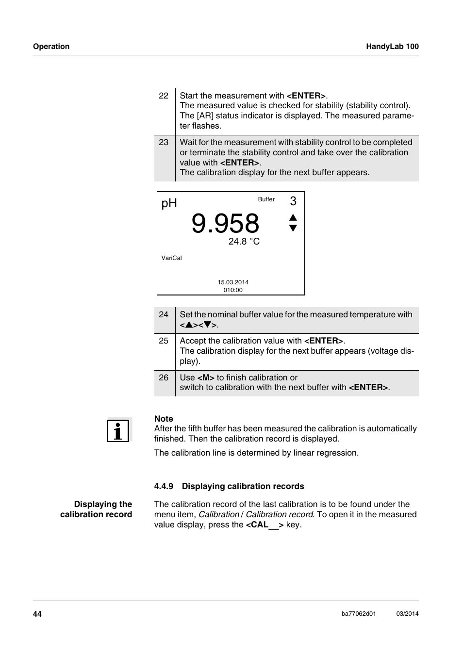 9 displaying calibration records, Displaying calibration records | Xylem HandyLab 100 User Manual | Page 44 / 66