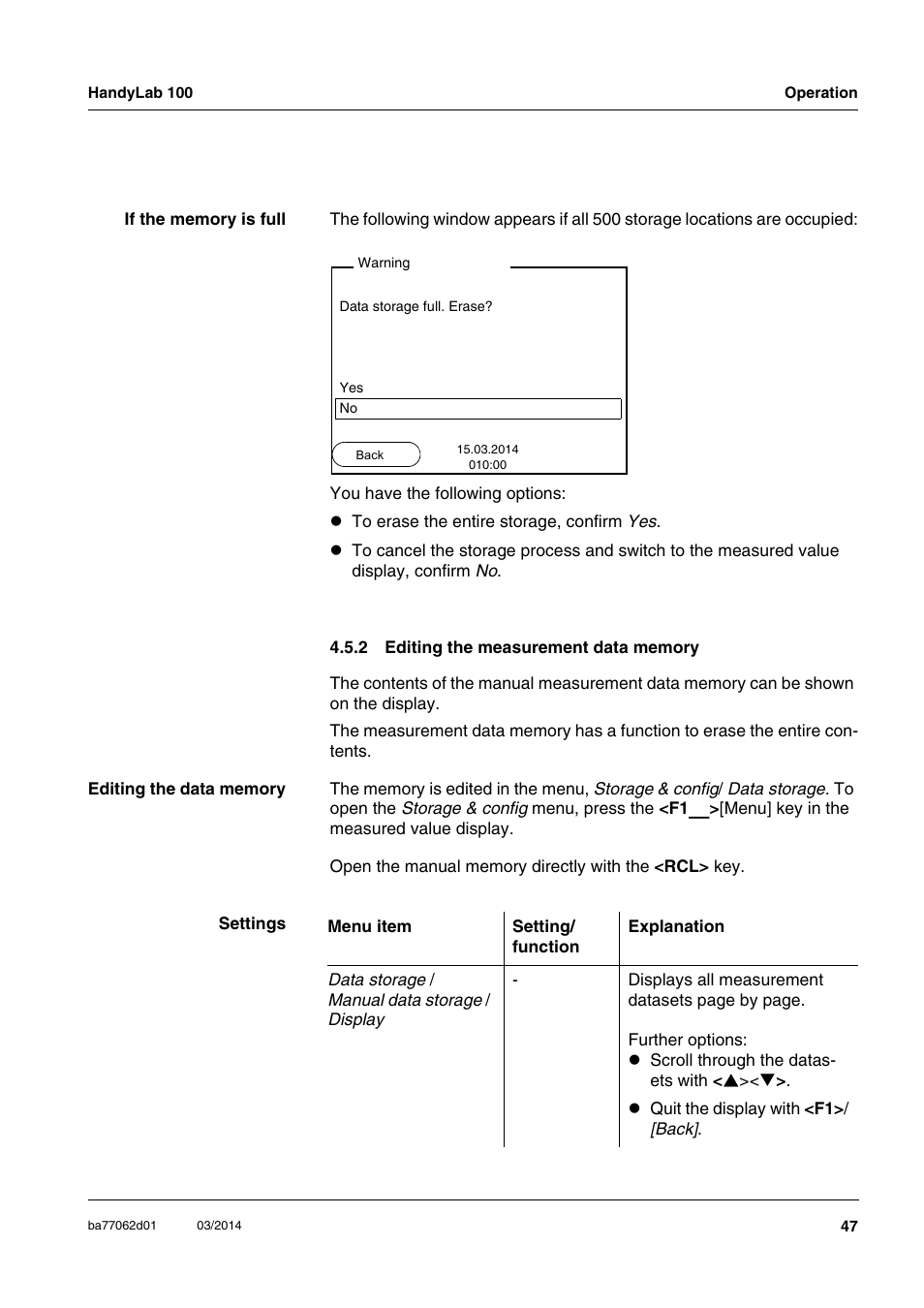 2 editing the measurement data memory, Editing the measurement data memory | Xylem HandyLab 100 User Manual | Page 47 / 66