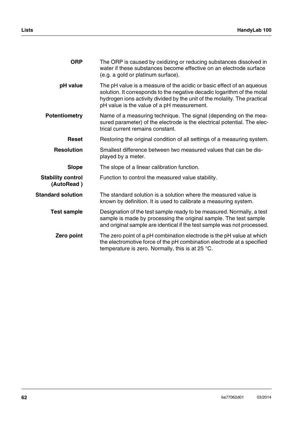 Xylem HandyLab 100 User Manual | Page 62 / 66