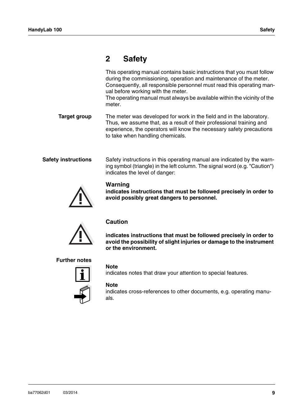 2 safety, Safety, 2safety | Xylem HandyLab 100 User Manual | Page 9 / 66