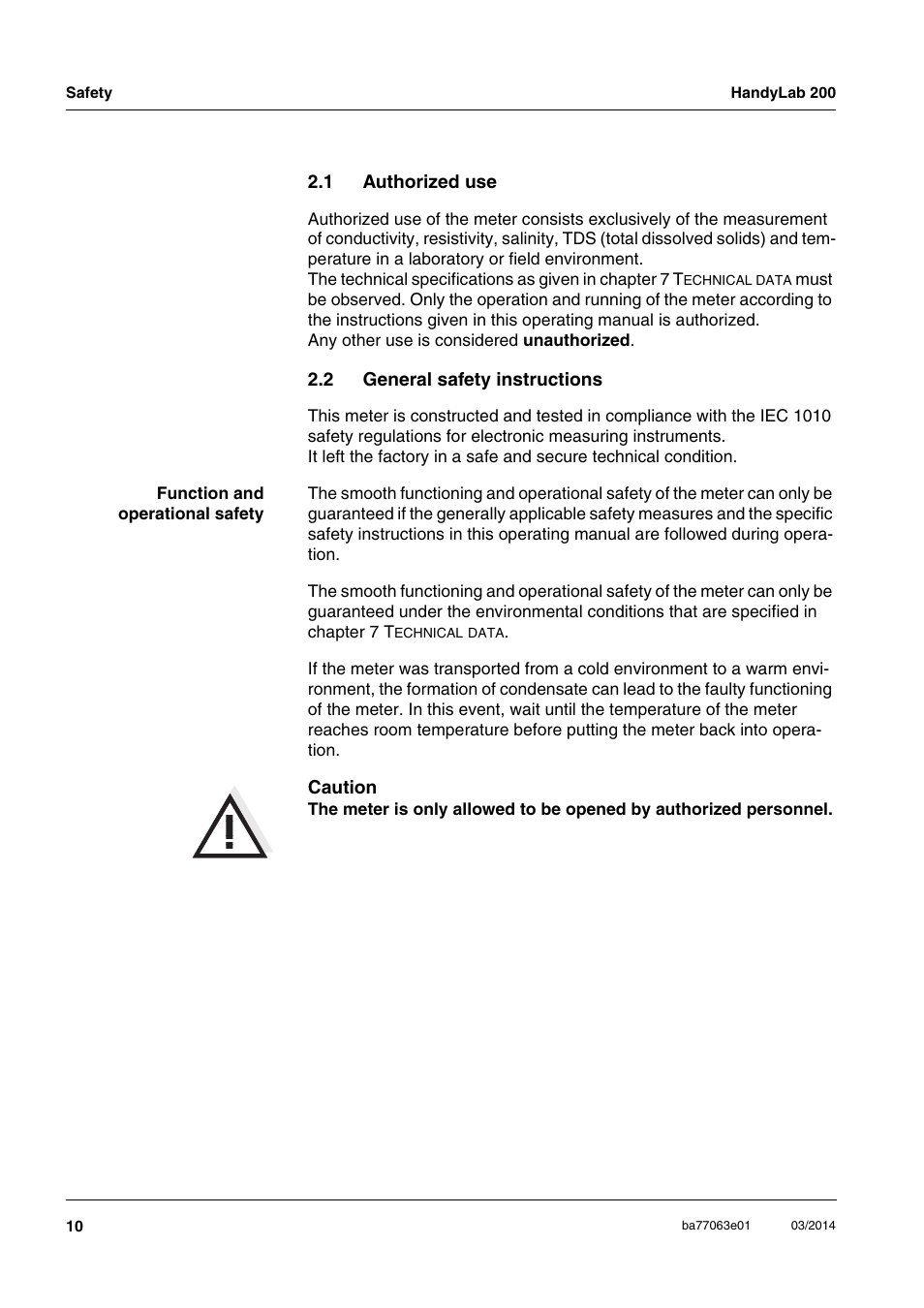 1 authorized use, 2 general safety instructions, Authorized use | General safety instructions | Xylem HandyLab 200 User Manual | Page 10 / 52