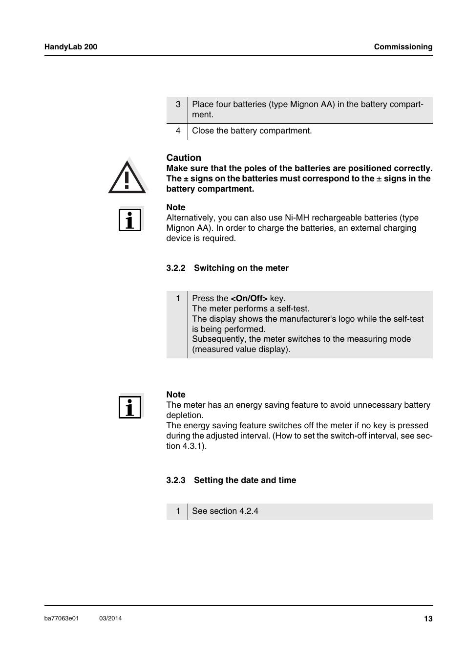 2 switching on the meter, 3 setting the date and time, Switching on the meter | Setting the date and time | Xylem HandyLab 200 User Manual | Page 13 / 52