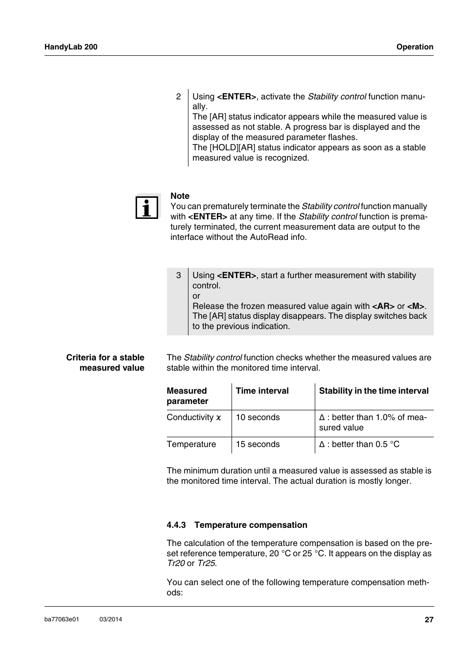 3 temperature compensation, Temperature compensation | Xylem HandyLab 200 User Manual | Page 27 / 52