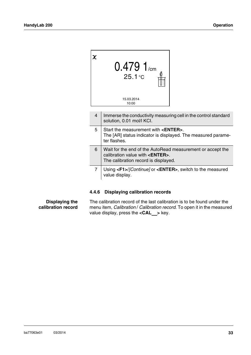 6 displaying calibration records, Displaying calibration records | Xylem HandyLab 200 User Manual | Page 33 / 52