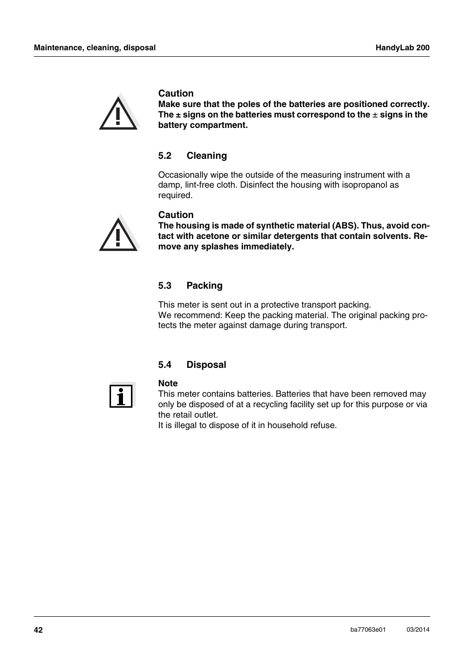2 cleaning, 3 packing, 4 disposal | Cleaning, Packing, Disposal | Xylem HandyLab 200 User Manual | Page 42 / 52