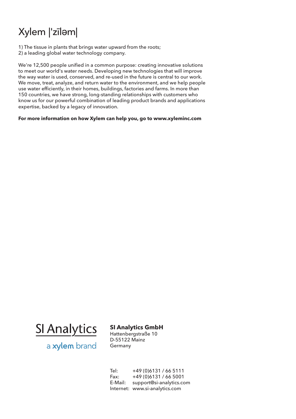 Xylem |' m| zīl ə | Xylem HandyLab 200 User Manual | Page 52 / 52