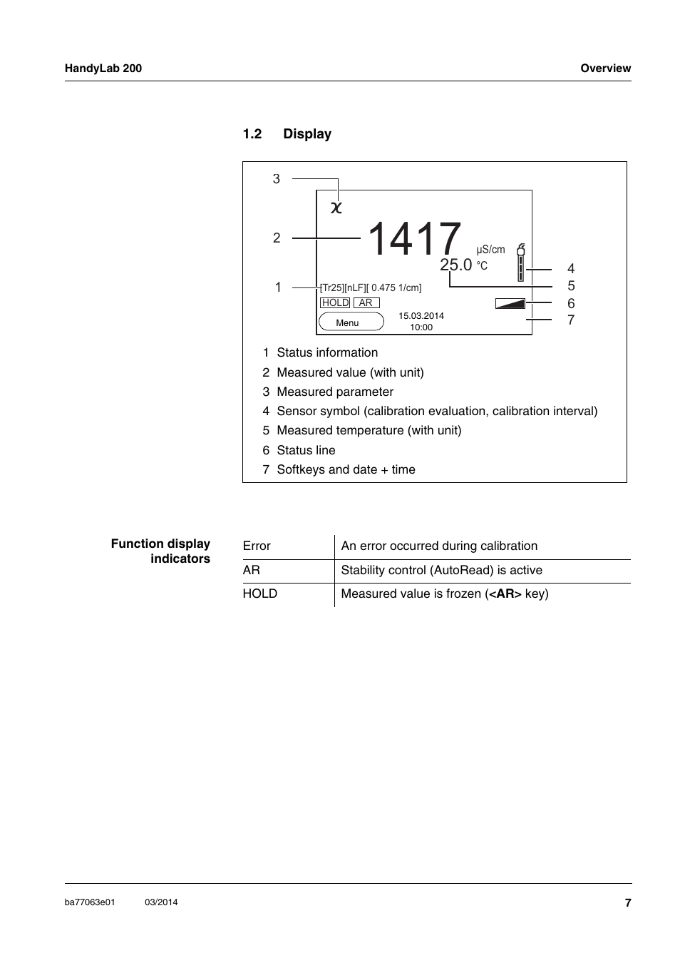 2 display, Display | Xylem HandyLab 200 User Manual | Page 7 / 52