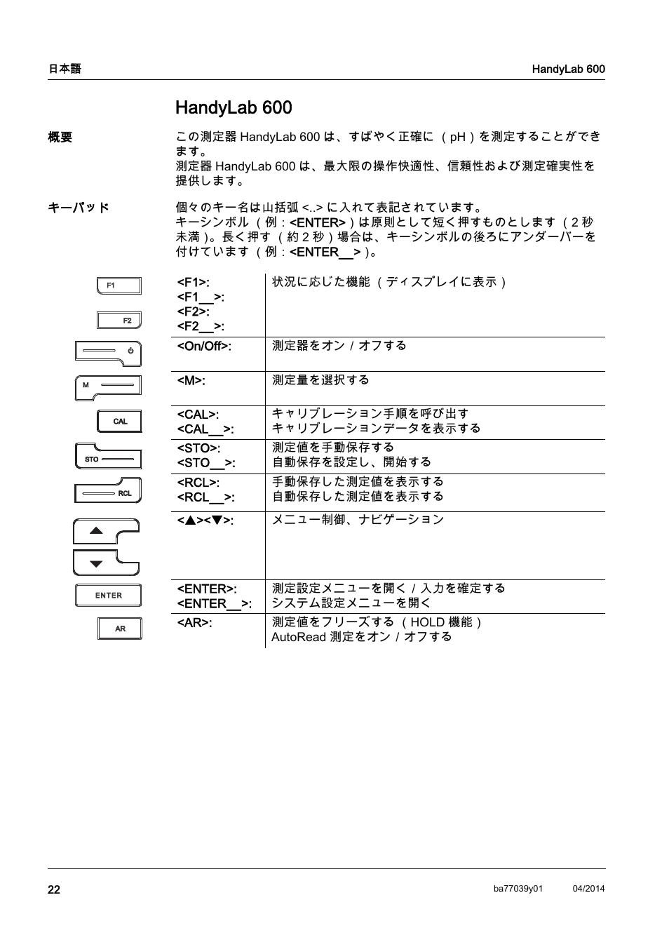 Ja 日本語, Handylab 600 | Xylem HandyLab 600 QuickStart User Manual | Page 24 / 50