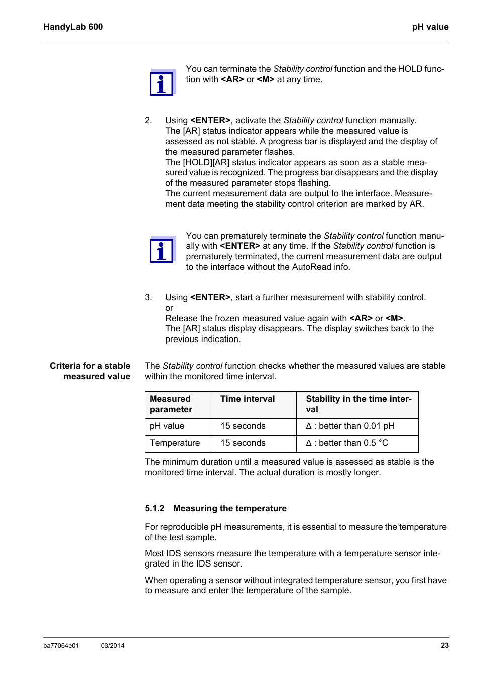 2 measuring the temperature, Measuring the temperature | Xylem HandyLab 600 User Manual | Page 23 / 72