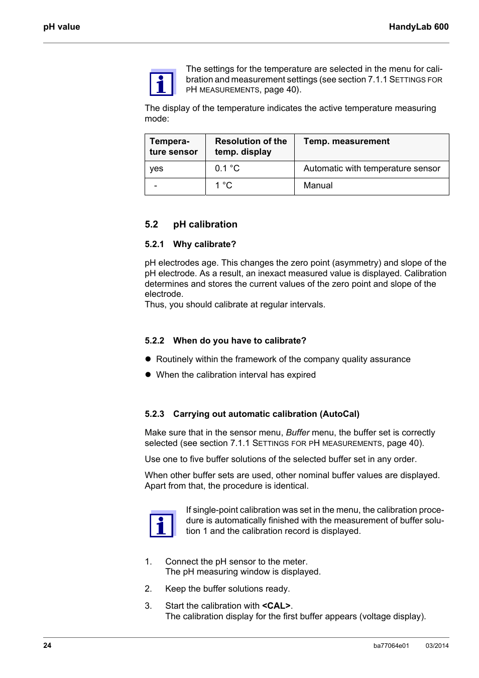 2 ph calibration, 1 why calibrate, 2 when do you have to calibrate | 3 carrying out automatic calibration (autocal), Ph calibration, Why calibrate, When do you have to calibrate, Carrying out automatic calibration (autocal) | Xylem HandyLab 600 User Manual | Page 24 / 72