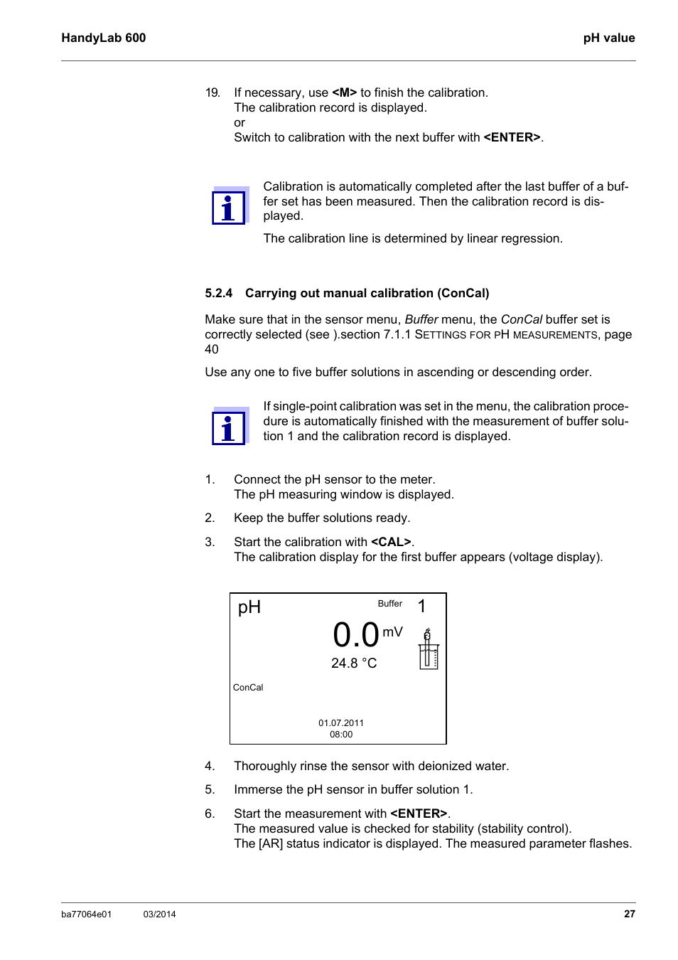 4 carrying out manual calibration (concal), Carrying out manual calibration (concal) | Xylem HandyLab 600 User Manual | Page 27 / 72