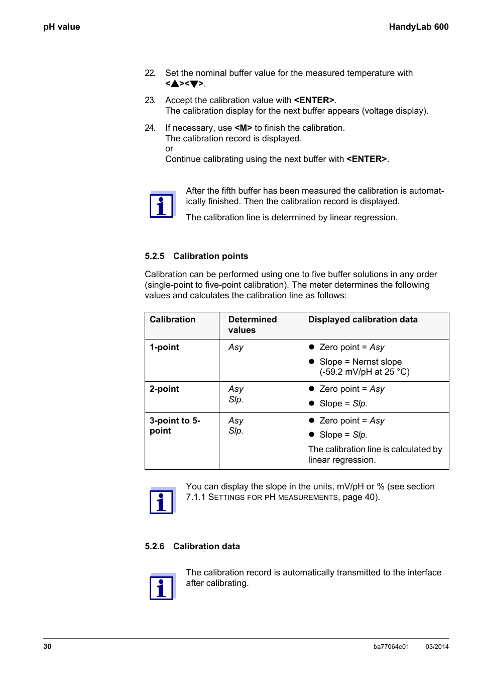 5 calibration points, 6 calibration data, Calibration points | Calibration data | Xylem HandyLab 600 User Manual | Page 30 / 72