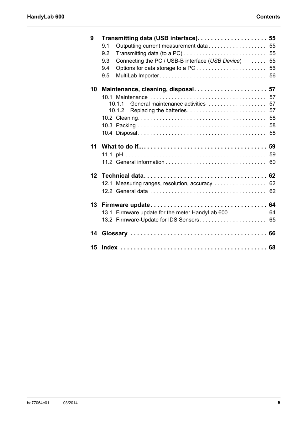 Xylem HandyLab 600 User Manual | Page 5 / 72