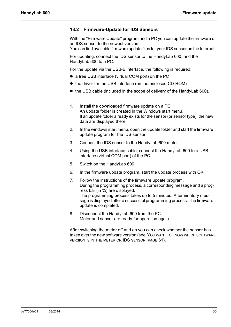 2 firmware-update for ids sensors | Xylem HandyLab 600 User Manual | Page 65 / 72